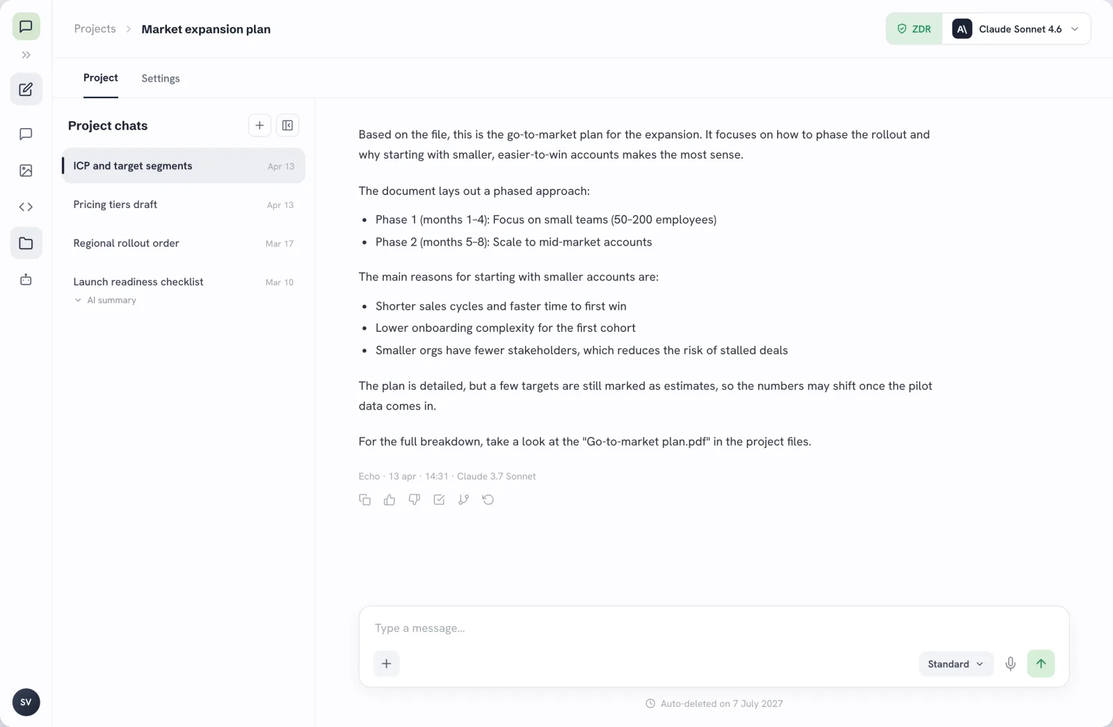 EchoChat project — shared chats, files and knowledge in one workspace